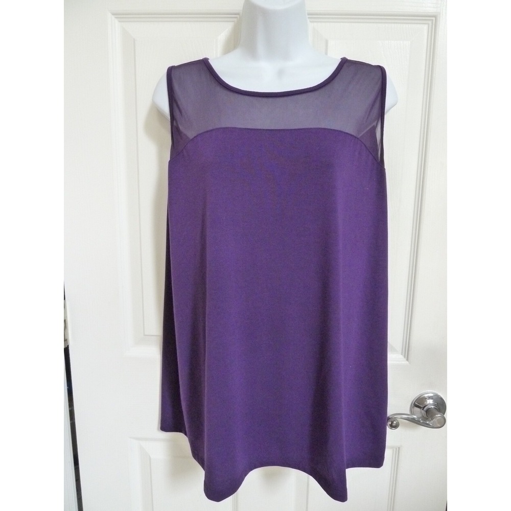Lane Bryant Sz 18/20 Purple Mesh Yoke Sleeveless Career Blouse Top
